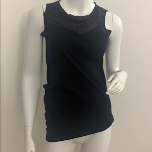 Barbara bui black cotton top w/front embroidery